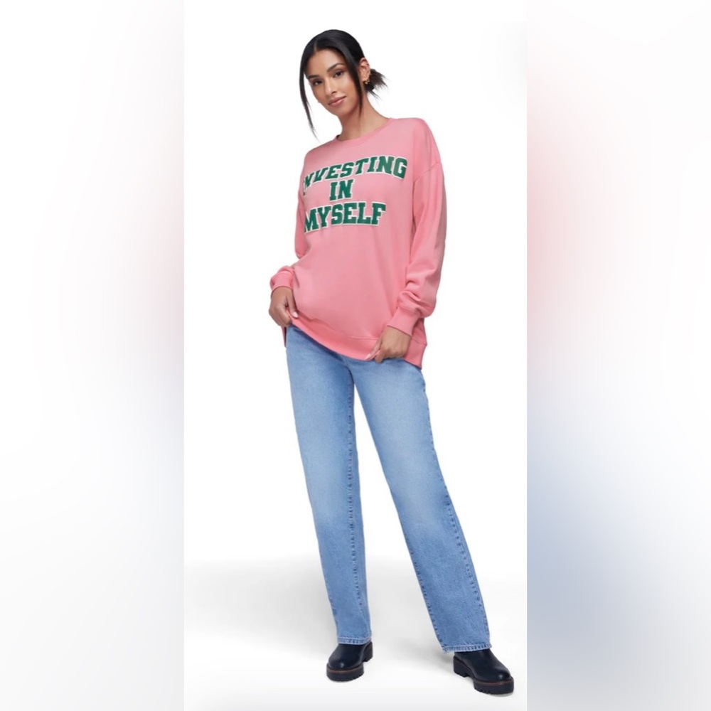 Wildfox Sweatshirt Women's Crew Neck Investing In Myself Aurora Pink XL - Picture 6 of 12